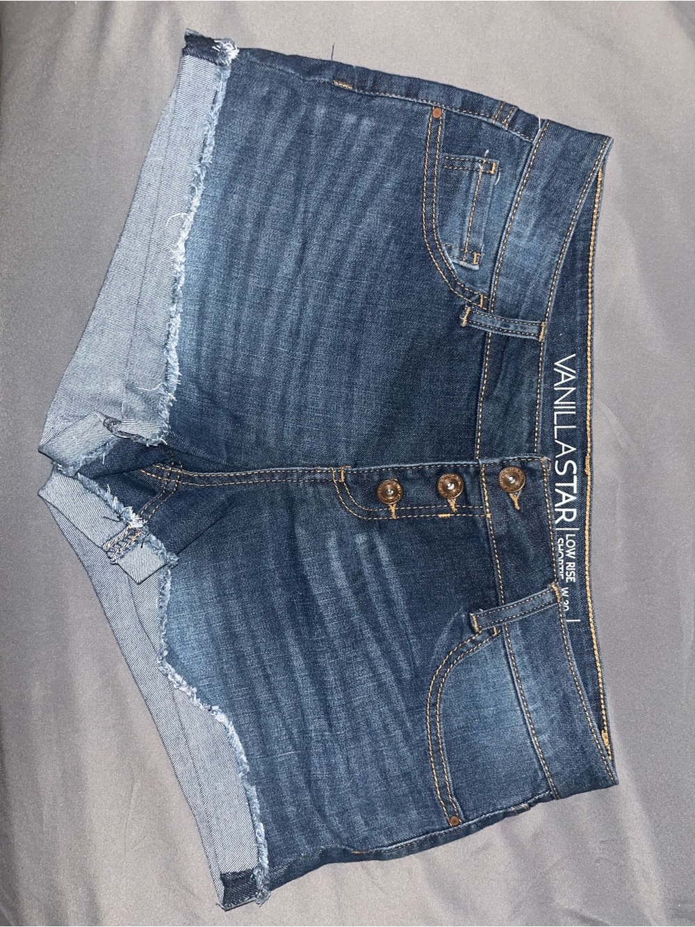 Vanilla Star Dark Indigo Low-Rise Button-Front Denim Shorts